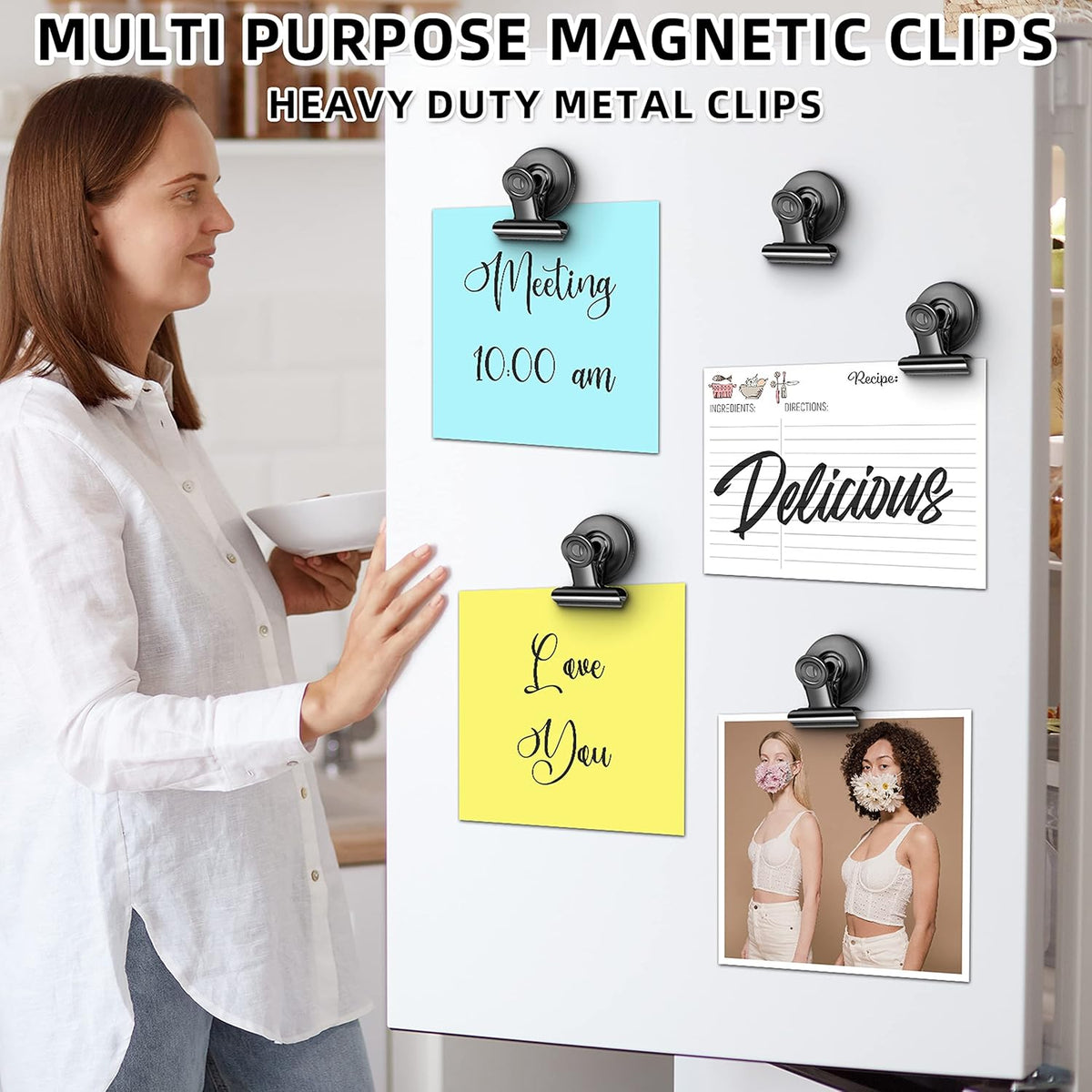 12 Pack Magnetic Clips, Fridge Magnets Refrigerator Magnets, Strong Magnetic Clips Heavy Duty, Whiteboard Magnet Clip for Office Home Classroom Organization Kitchen Accessories(Black)