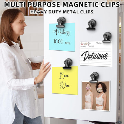 12 Pack Magnetic Clips, Fridge Magnets Refrigerator Magnets, Strong Magnetic Clips Heavy Duty, Whiteboard Magnet Clip for Office Home Classroom Organization Kitchen Accessories(Black)