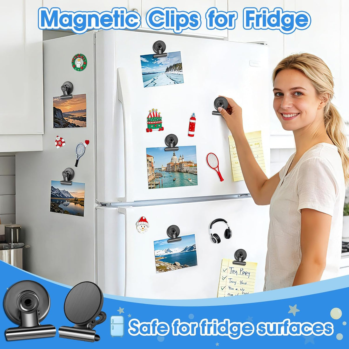 12 Pack Magnetic Clips, Fridge Magnets Refrigerator Magnets, Strong Magnetic Clips Heavy Duty, Whiteboard Magnet Clip for Office Home Classroom Organization Kitchen Accessories(Black)