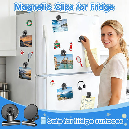 12 Pack Magnetic Clips, Fridge Magnets Refrigerator Magnets, Strong Magnetic Clips Heavy Duty, Whiteboard Magnet Clip for Office Home Classroom Organization Kitchen Accessories(Black)
