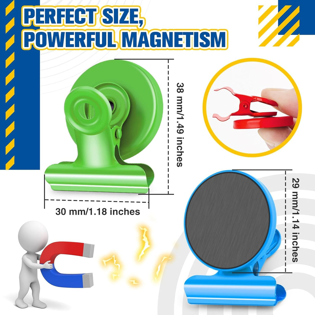 12 Pack Magnetic Clips, Fridge Magnets Refrigerator Magnets, Strong Magnetic Clips Heavy Duty, Whiteboard Magnet Clip for Office Home Classroom Organization Kitchen Accessories(Black)