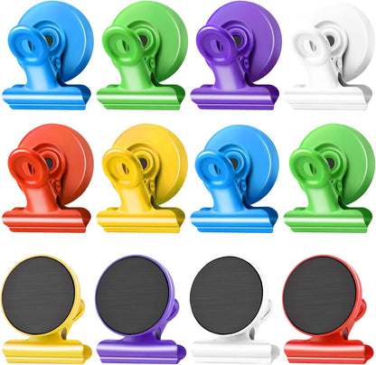 12 Pack Magnetic Clips, Fridge Magnets Refrigerator Magnets, Strong Magnetic Clips Heavy Duty, Whiteboard Magnet Clip for Office Home Classroom Organization Kitchen Accessories(Black)
