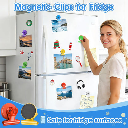 12 Pack Magnetic Clips, Fridge Magnets Refrigerator Magnets, Strong Magnetic Clips Heavy Duty, Whiteboard Magnet Clip for Office Home Classroom Organization Kitchen Accessories(Black)