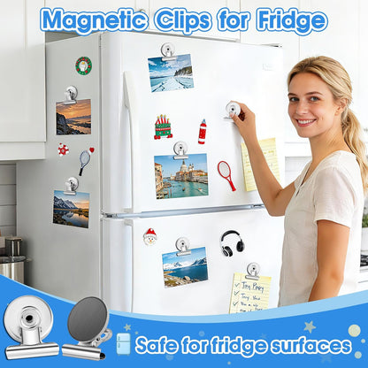 12 Pack Magnetic Clips, Fridge Magnets Refrigerator Magnets, Strong Magnetic Clips Heavy Duty, Whiteboard Magnet Clip for Office Home Classroom Organization Kitchen Accessories(Black)