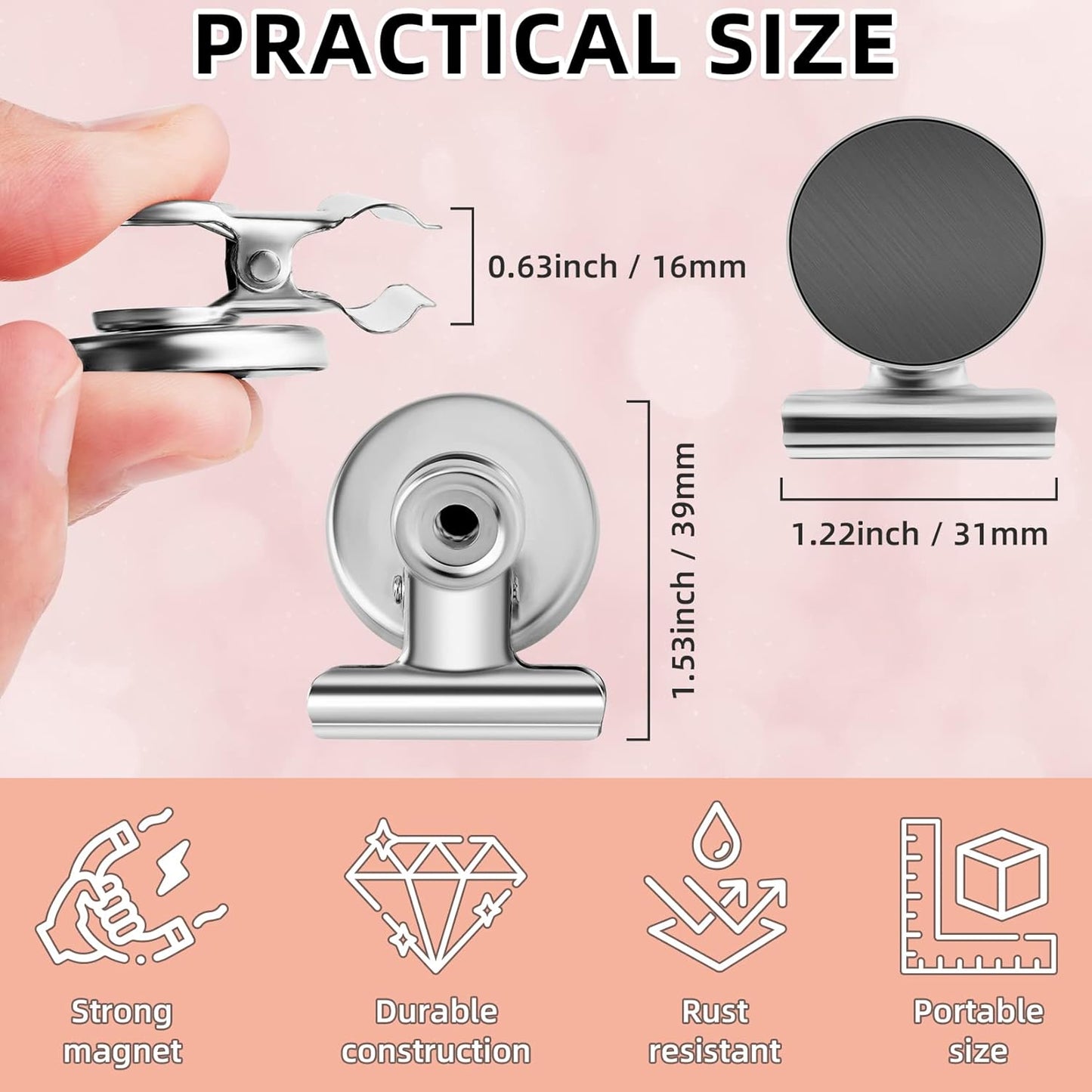 12 Pack Magnetic Clips, Fridge Magnets Refrigerator Magnets, Strong Magnetic Clips Heavy Duty, Whiteboard Magnet Clip for Office Home Classroom Organization Kitchen Accessories(Black)