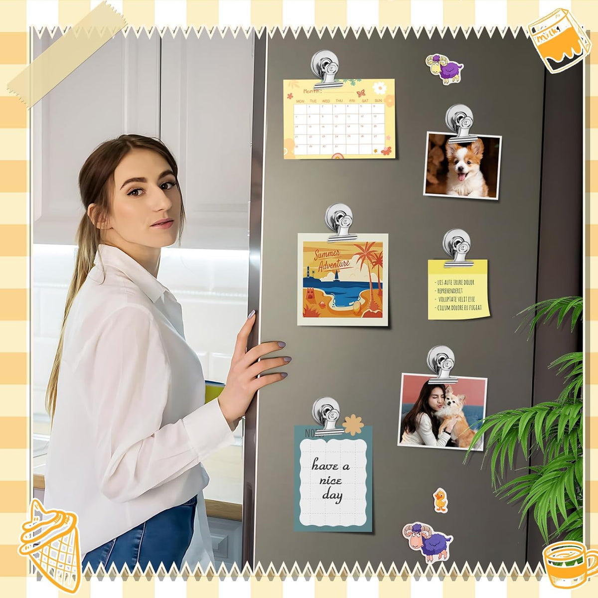 12 Pack Magnetic Clips, Fridge Magnets Refrigerator Magnets, Strong Magnetic Clips Heavy Duty, Whiteboard Magnet Clip for Office Home Classroom Organization Kitchen Accessories(Black)
