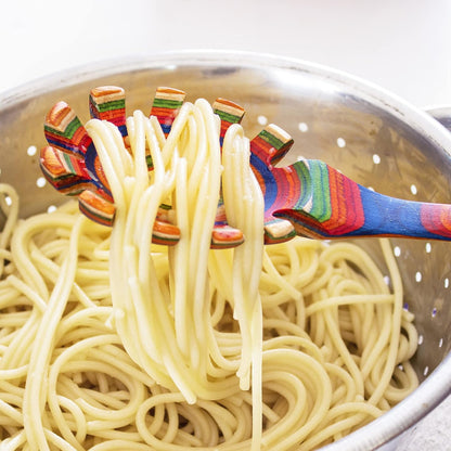 Baltique Marrakesh Collection Wooden Spaghetti Spoon – 12.5" Pasta Server with Teeth, Colorful Birch Wood Utensil for Portioning, Stirring & Serving Noodles
