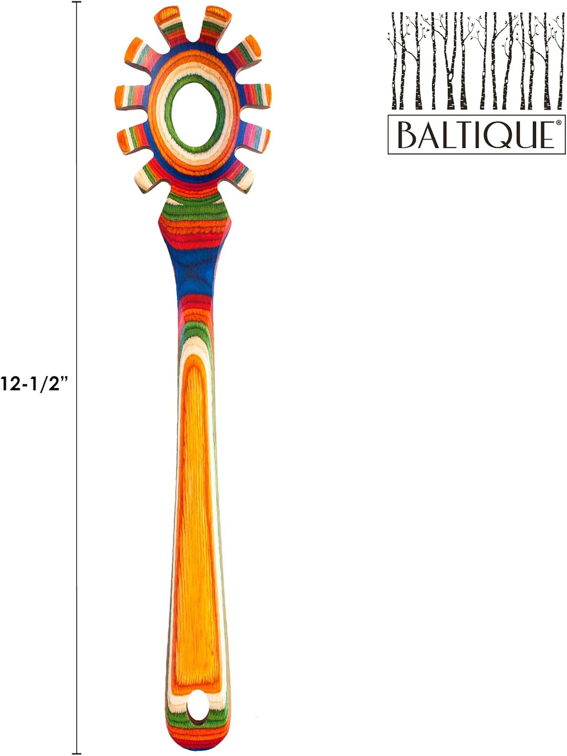 Baltique Marrakesh Collection Wooden Spaghetti Spoon – 12.5" Pasta Server with Teeth, Colorful Birch Wood Utensil for Portioning, Stirring & Serving Noodles