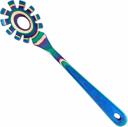 Baltique Marrakesh Collection Wooden Spaghetti Spoon – 12.5" Pasta Server with Teeth, Colorful Birch Wood Utensil for Portioning, Stirring & Serving Noodles