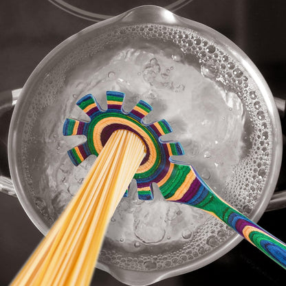 Baltique Marrakesh Collection Wooden Spaghetti Spoon – 12.5" Pasta Server with Teeth, Colorful Birch Wood Utensil for Portioning, Stirring & Serving Noodles