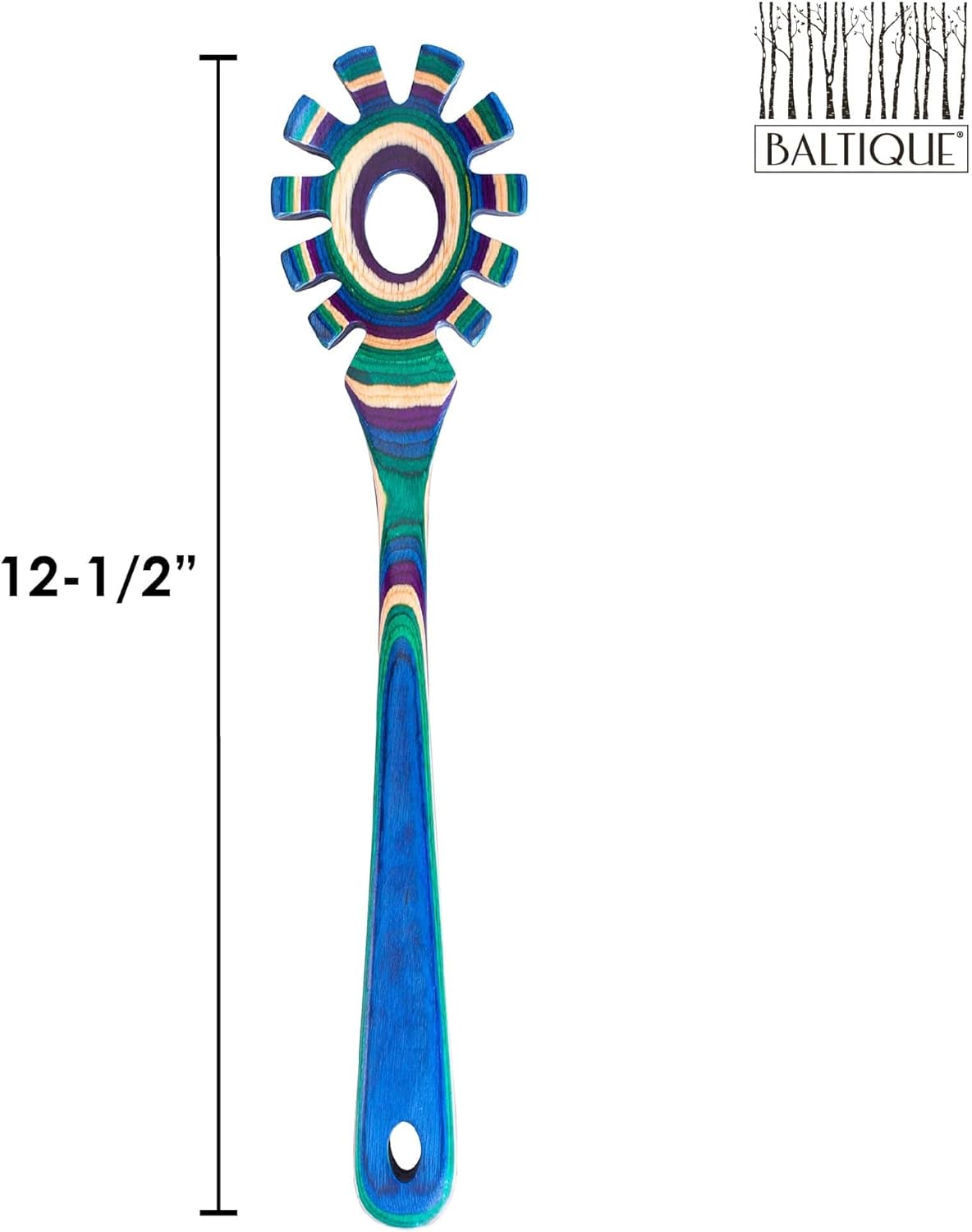 Baltique Marrakesh Collection Wooden Spaghetti Spoon – 12.5" Pasta Server with Teeth, Colorful Birch Wood Utensil for Portioning, Stirring & Serving Noodles