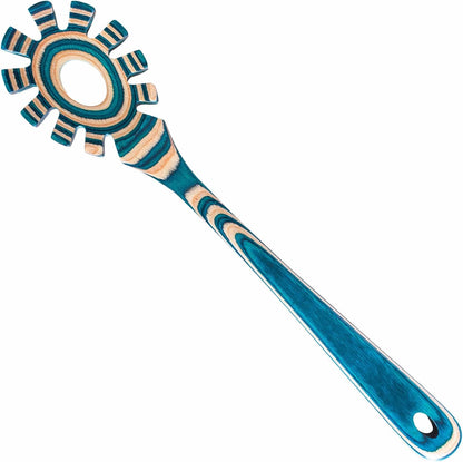 Baltique Marrakesh Collection Wooden Spaghetti Spoon – 12.5" Pasta Server with Teeth, Colorful Birch Wood Utensil for Portioning, Stirring & Serving Noodles