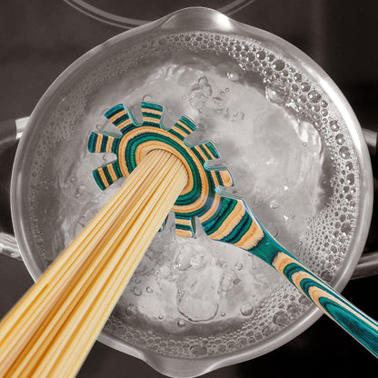 Baltique Marrakesh Collection Wooden Spaghetti Spoon – 12.5" Pasta Server with Teeth, Colorful Birch Wood Utensil for Portioning, Stirring & Serving Noodles