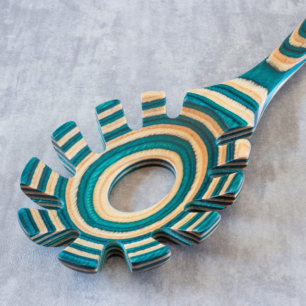 Baltique Marrakesh Collection Wooden Spaghetti Spoon – 12.5" Pasta Server with Teeth, Colorful Birch Wood Utensil for Portioning, Stirring & Serving Noodles