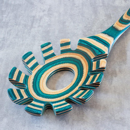 Baltique Marrakesh Collection Wooden Spaghetti Spoon – 12.5" Pasta Server with Teeth, Colorful Birch Wood Utensil for Portioning, Stirring & Serving Noodles
