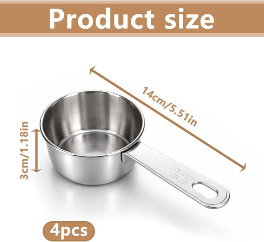 4 Pcs 1/3 Cup Measuring Cup, 1/3Cup Scoop Stainless Steel Coffee Food Scoop for Liquid, Kitchen Wet and Dry Ingredients, Baking