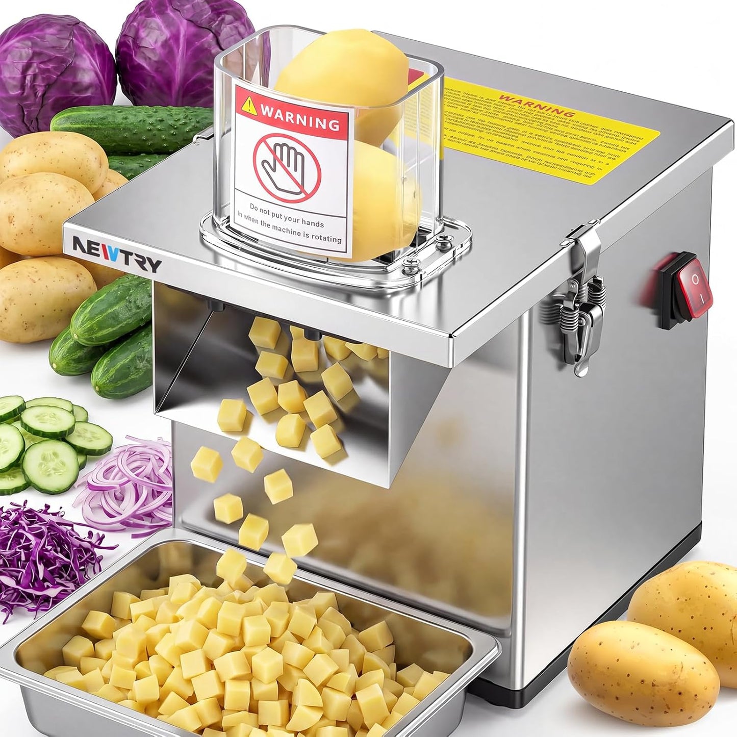 4 in 1 Commercial Vegetable Processor Electric Veggie Fruit Slicer Dicer Shredder & Strip Crinkle Cutter All Stainless Steel 110volt 200W
