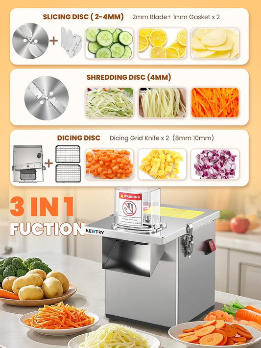 4 in 1 Commercial Vegetable Processor Electric Veggie Fruit Slicer Dicer Shredder & Strip Crinkle Cutter All Stainless Steel 110volt 200W