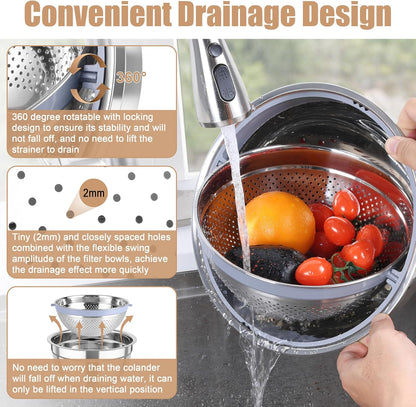 Mixing Bowls with Colander Set, Stainless Steel Strainer and Nesting Salad Bowls, with Lids & 3 Graters, Non-Slip Bottom & Visible Lid, Rotatable & Dishwasher Safe, 4.6/3/1.5 QT, Khaki