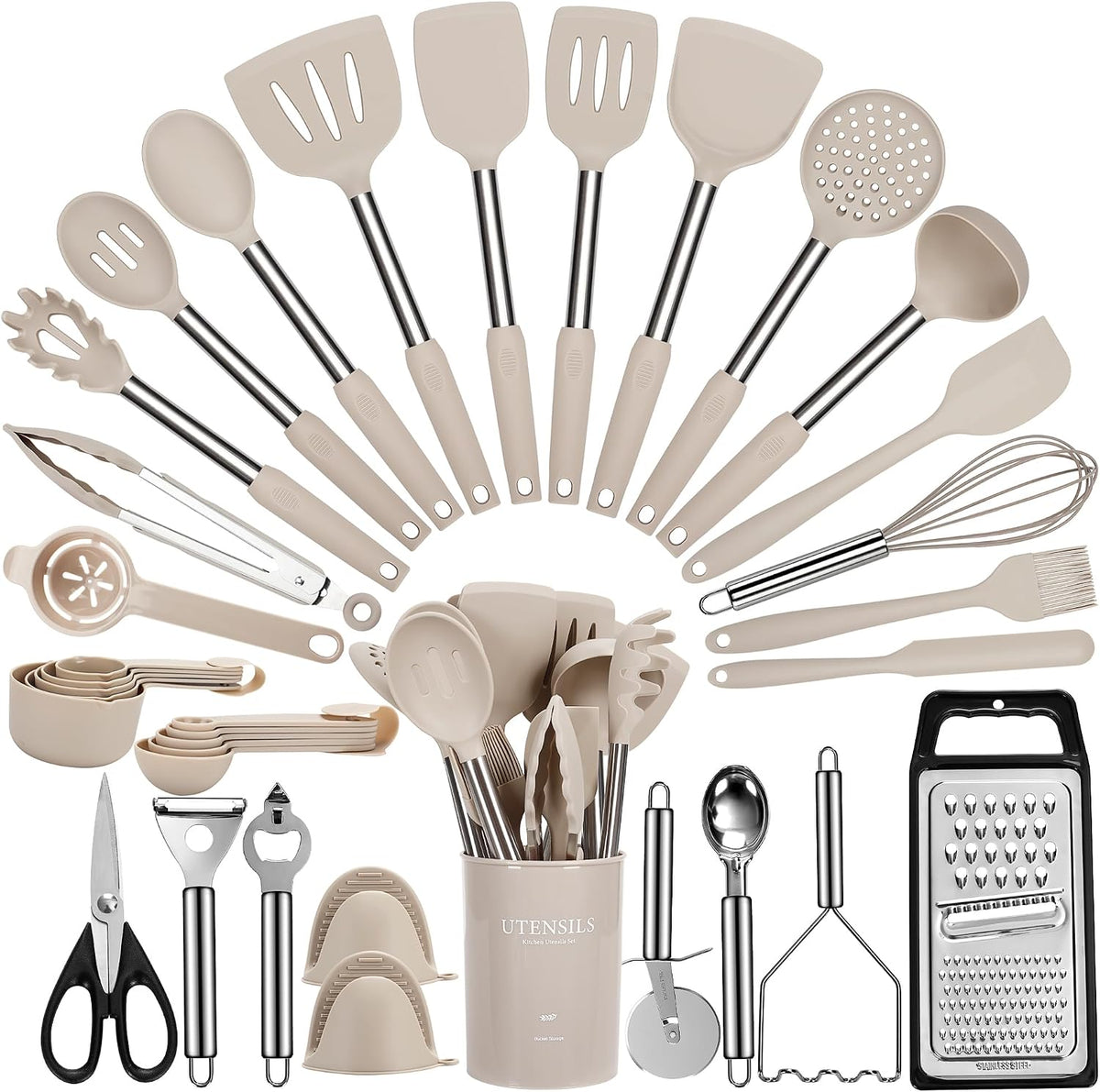 35 Pcs BPA Free Silicone Kitchen Utensils Set Stainless Steel Handles
