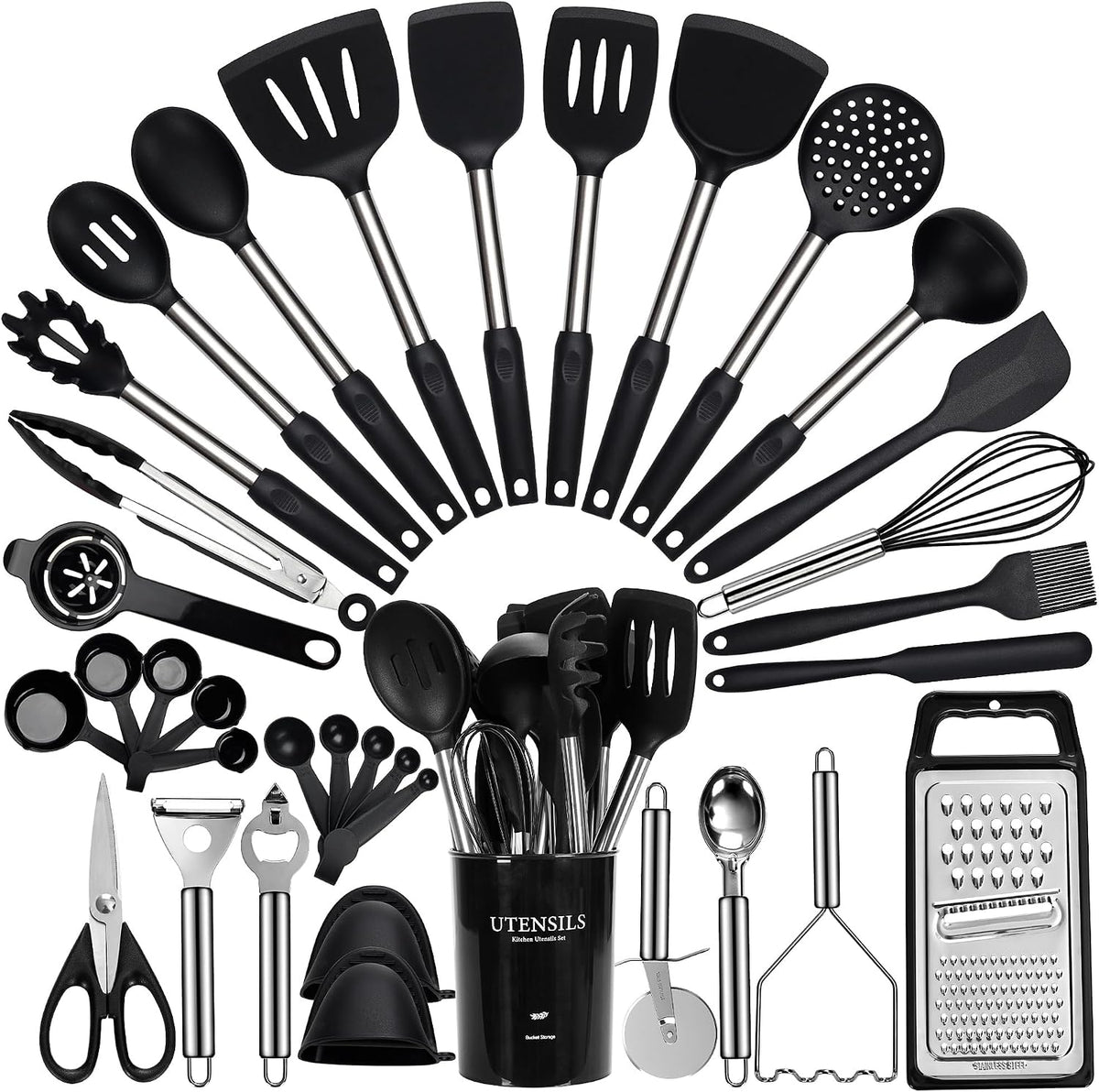 35 Pcs BPA Free Silicone Kitchen Utensils Set Stainless Steel Handles