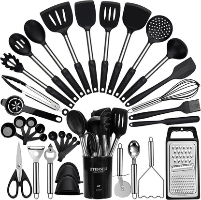 35 Pcs BPA Free Silicone Kitchen Utensils Set Stainless Steel Handles