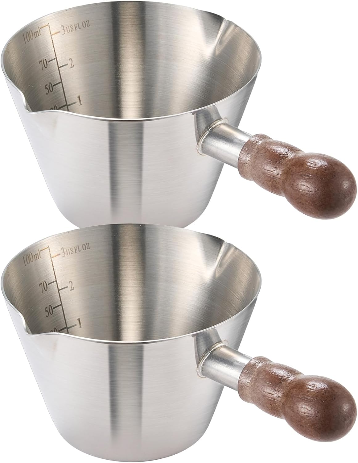 3.4oz Espresso Cups Set 2, Stainless Steel with Wooden Handles