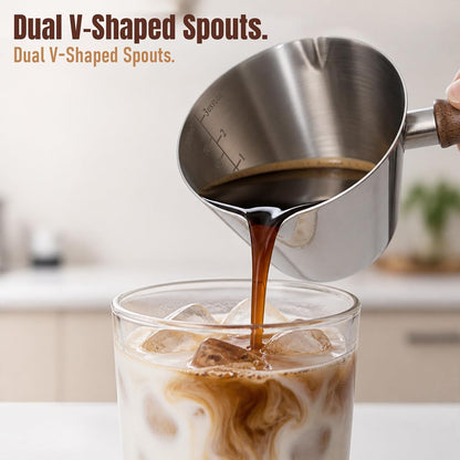 3.4oz Espresso Cups Set 2, Stainless Steel with Wooden Handles