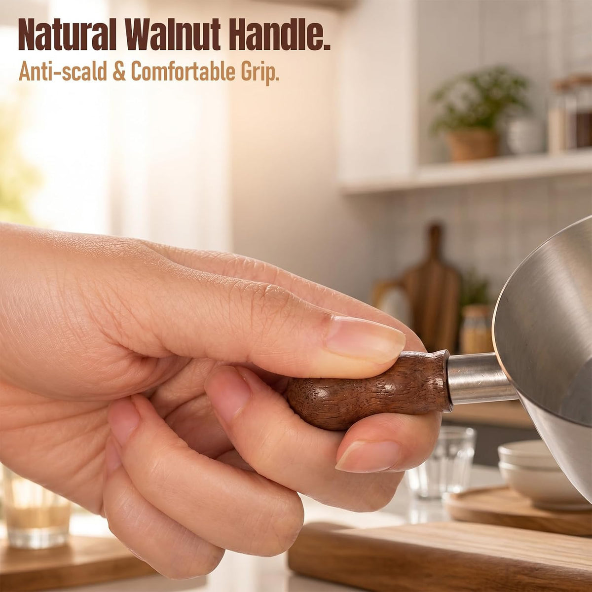 3.4oz Espresso Cups Set 2, Stainless Steel with Wooden Handles