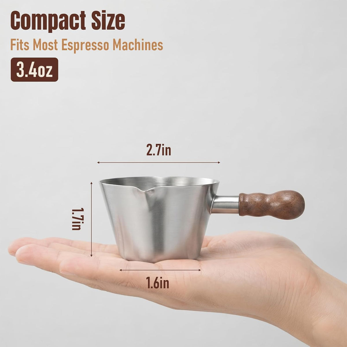 3.4oz Espresso Cups Set 2, Stainless Steel with Wooden Handles