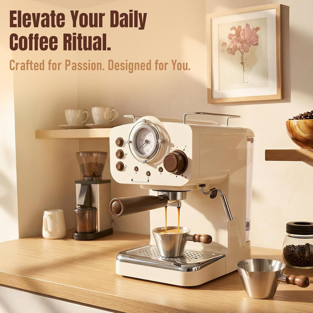 3.4oz Espresso Cups Set 2, Stainless Steel with Wooden Handles