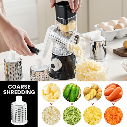 Rotary Cheese Grater Hand Crank Cheese Shredder with 3 Stainless Steel Blades, Rotary Grater, for Fresh Cheese, Vegetable, Nuts,Non-slip Suction Base, Black
