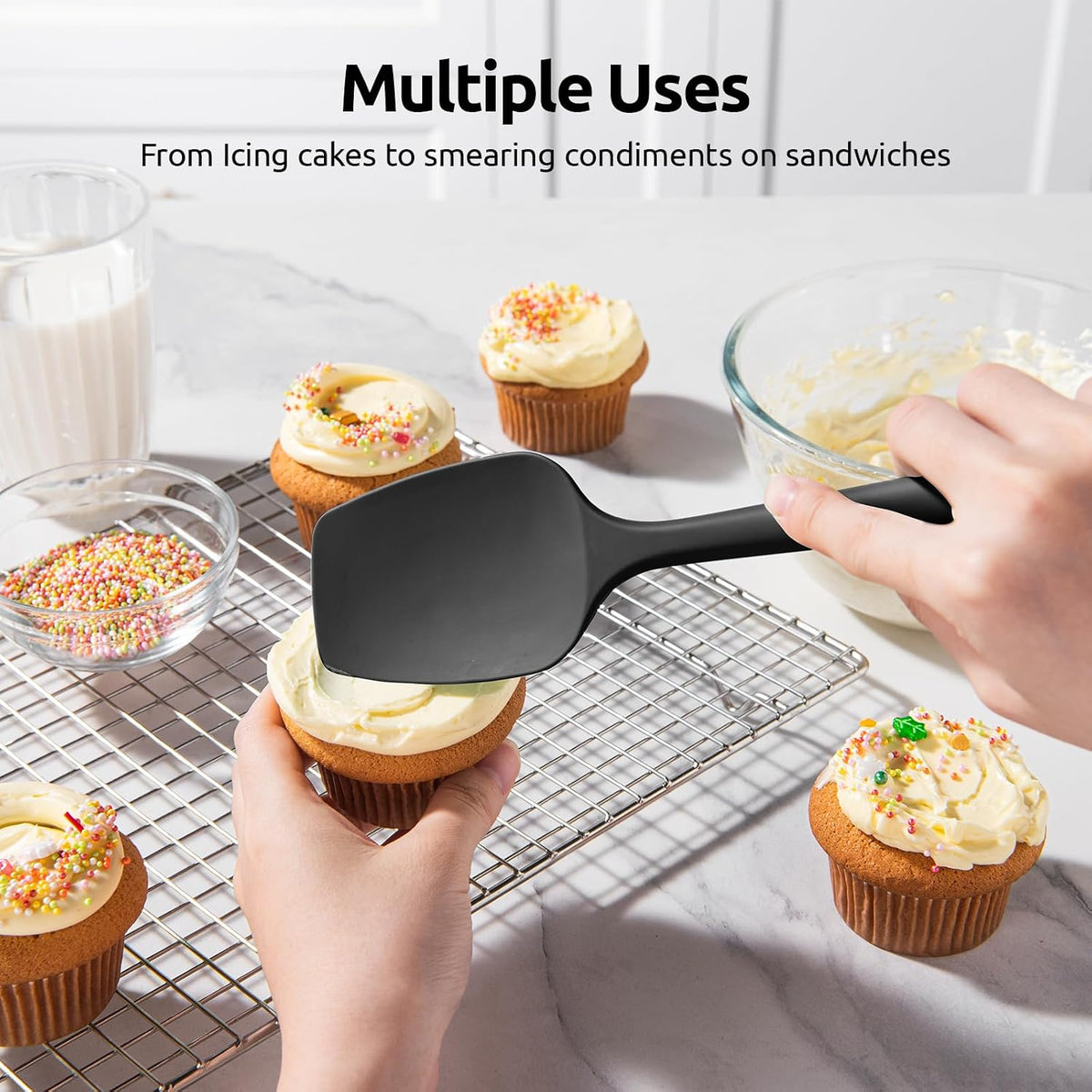 Silicone Spoon Spatula Set of 3, 600°F Heat Resistant, Multicolor