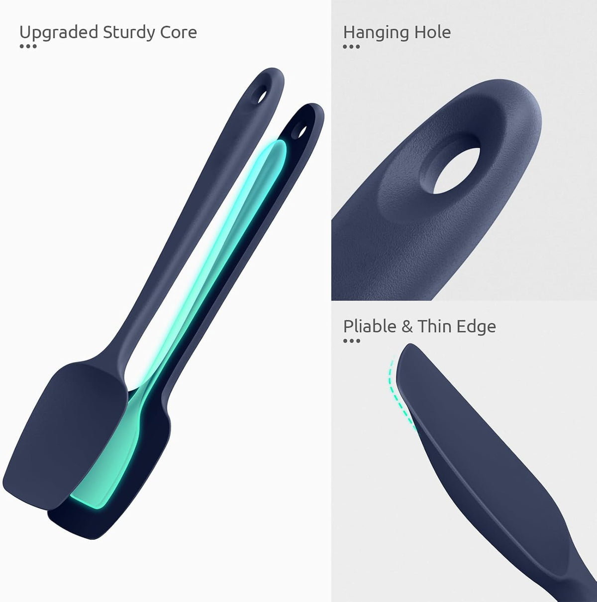 Silicone Spoon Spatula Set of 3, 600°F Heat Resistant, Multicolor