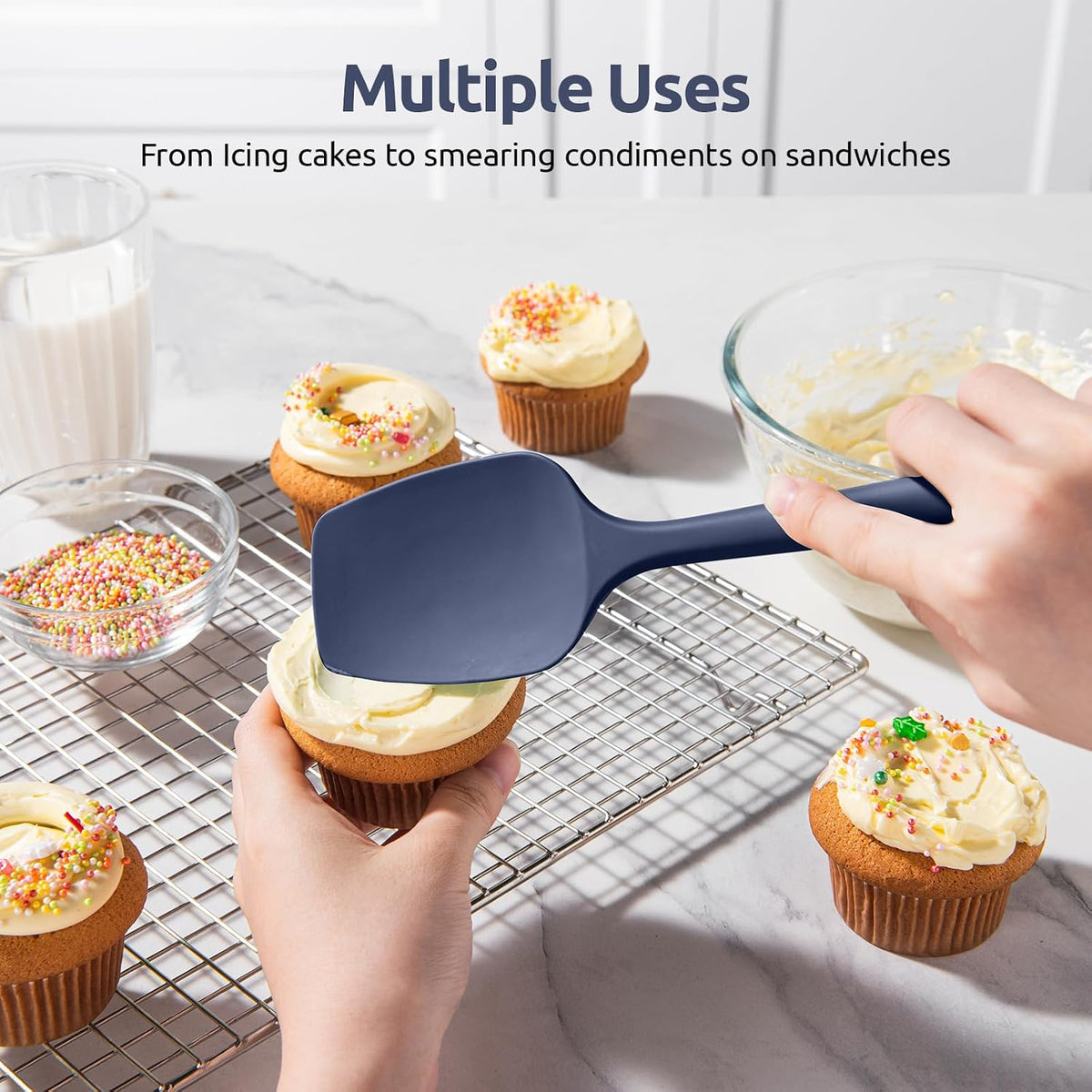 Silicone Spoon Spatula Set of 3, 600°F Heat Resistant, Multicolor