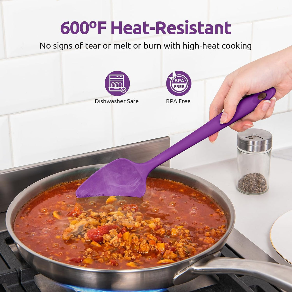 Silicone Spoon Spatula Set of 3, 600°F Heat Resistant, Multicolor