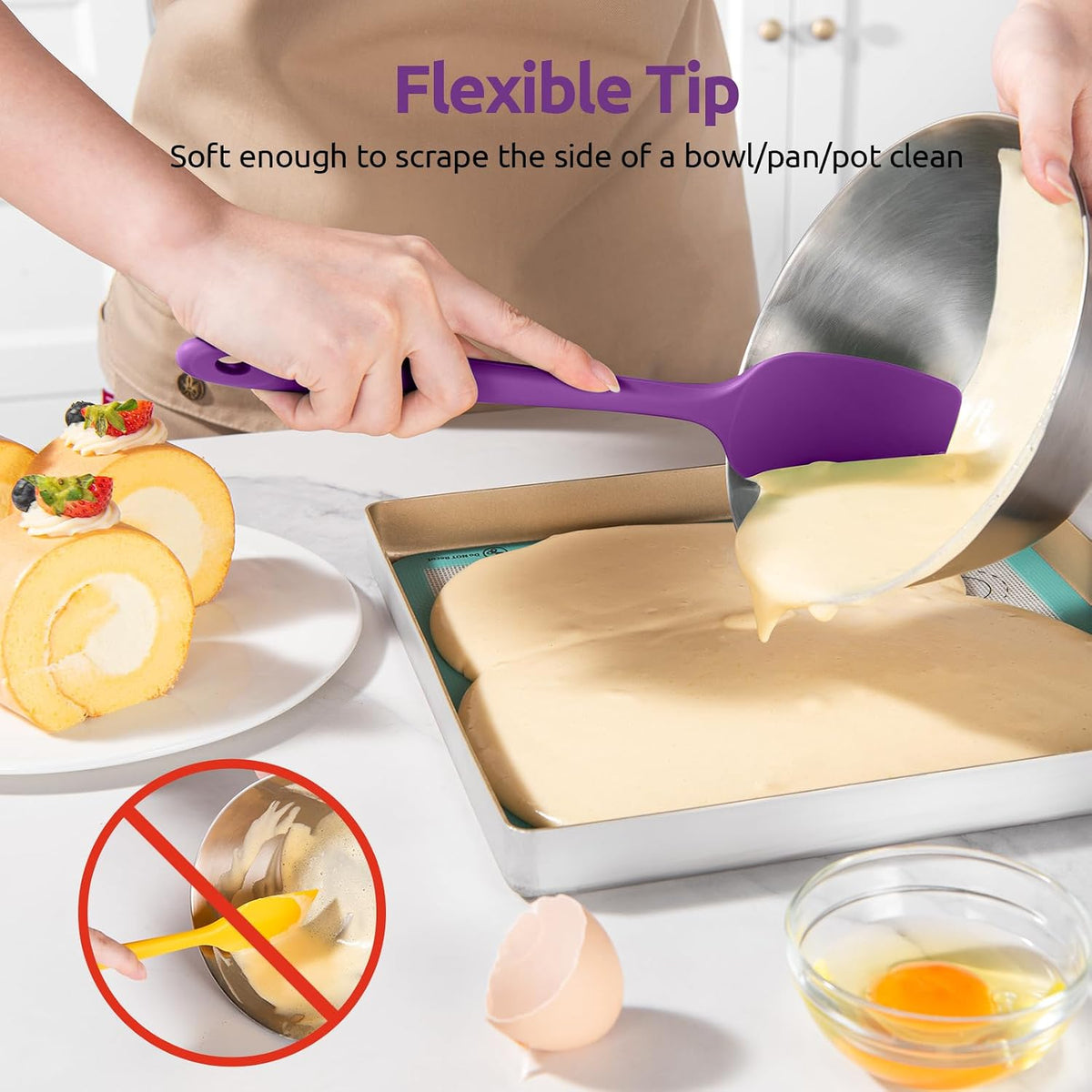 Silicone Spoon Spatula Set of 3, 600°F Heat Resistant, Multicolor