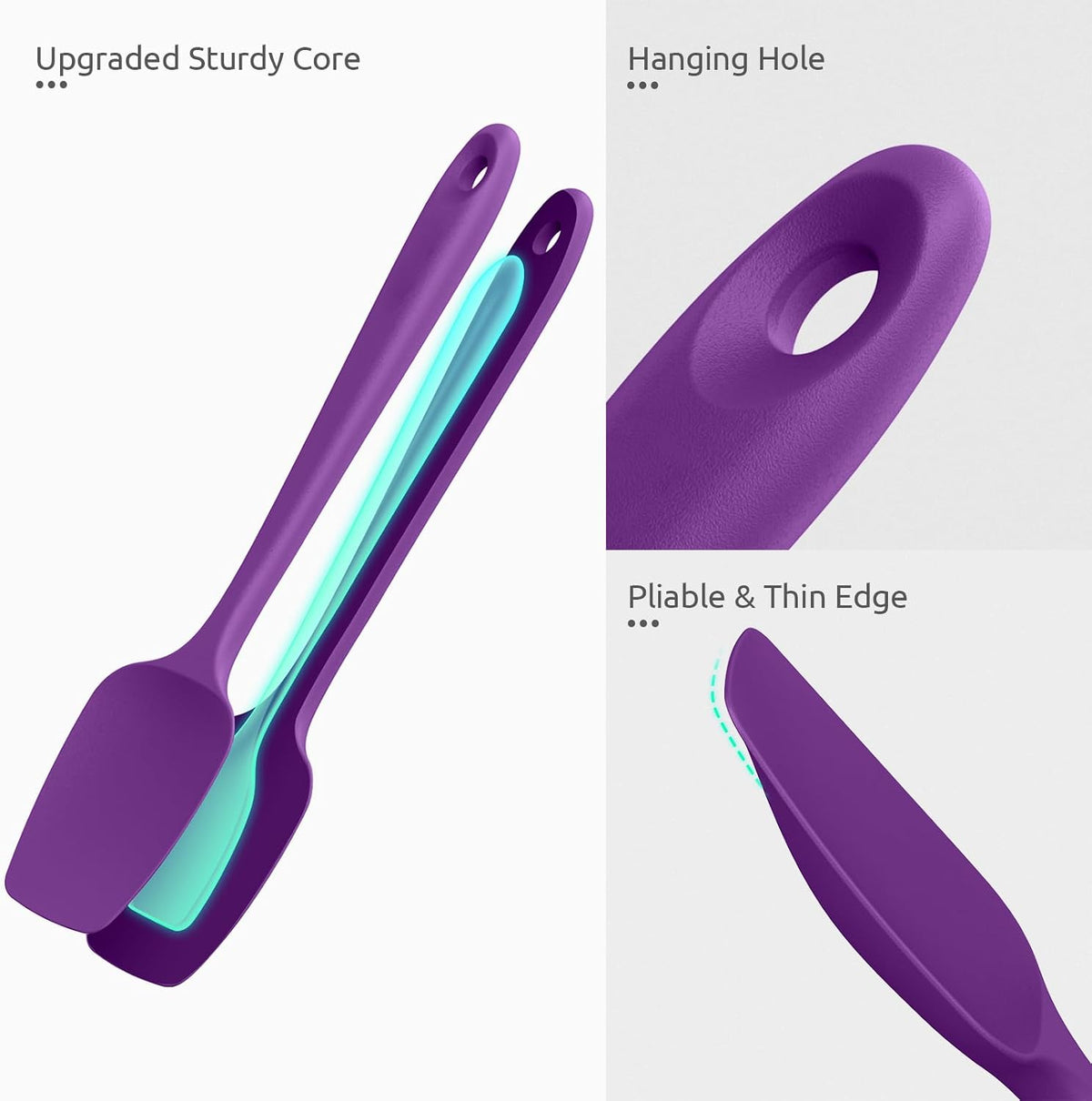 Silicone Spoon Spatula Set of 3, 600°F Heat Resistant, Multicolor