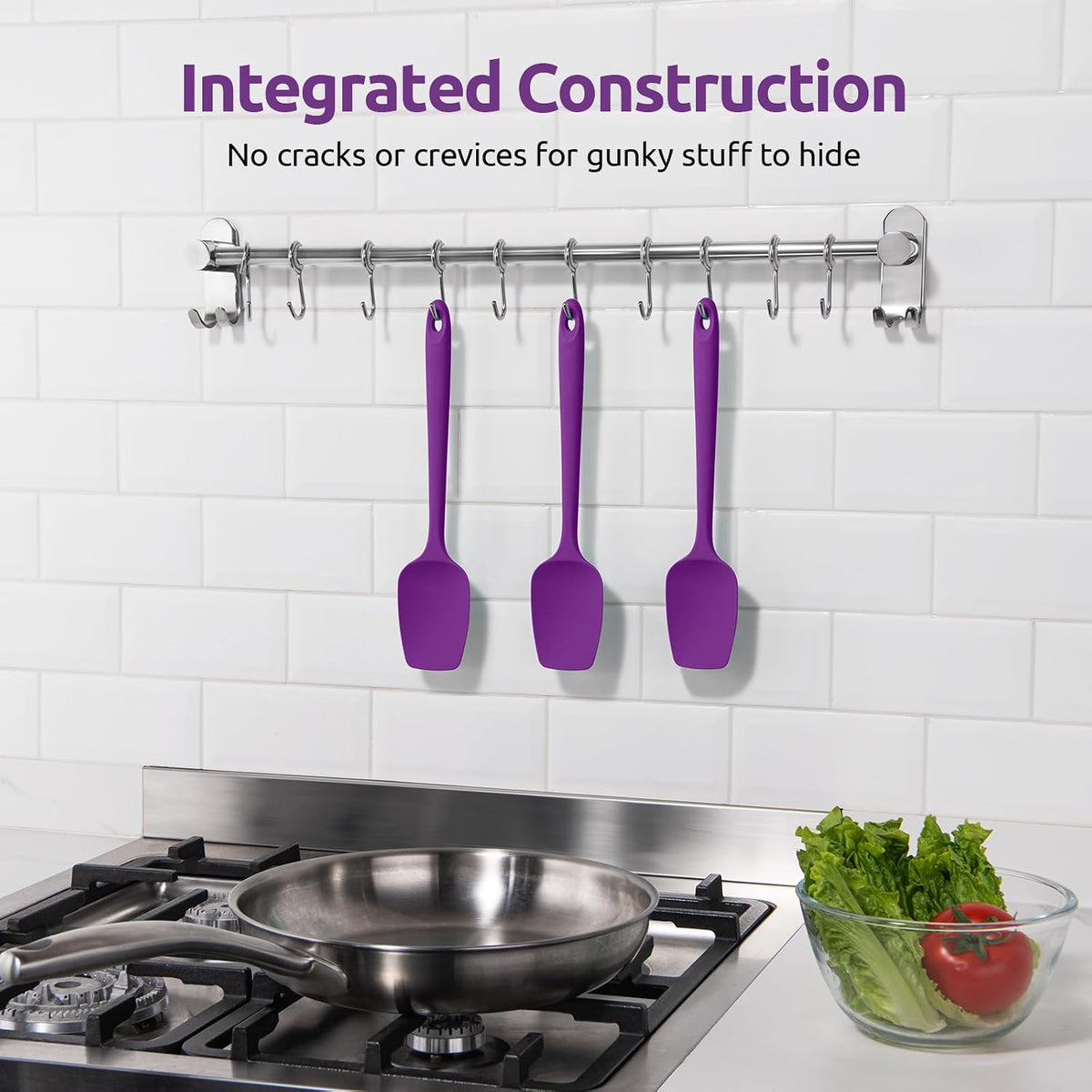 Silicone Spoon Spatula Set of 3, 600°F Heat Resistant, Multicolor