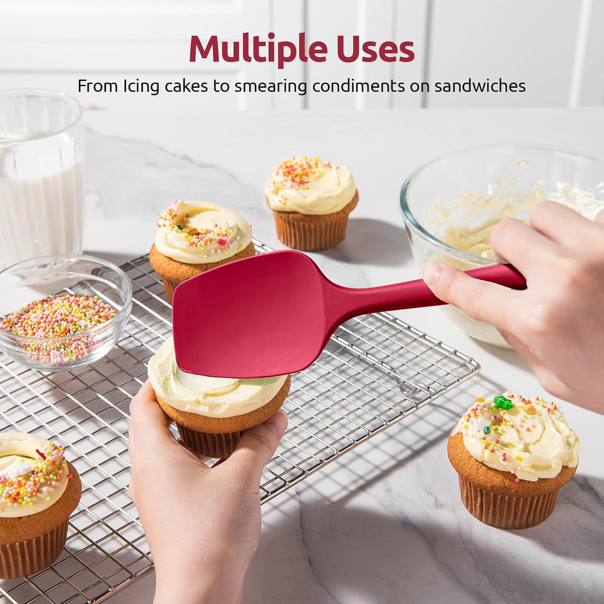 Silicone Spoon Spatula Set of 3, 600°F Heat Resistant, Multicolor