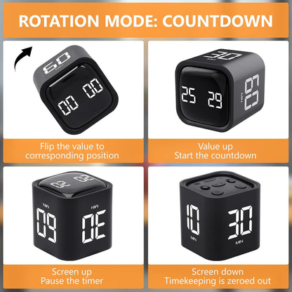 Multi-Function Cube Timer, 5/10/30/60 Min & Custom Count Down, Included Pause & Resume Feature, Silent, Vibrate & Adjustable Sound Alarm for Productivity in Tasks, Study & Kitchen, Purple