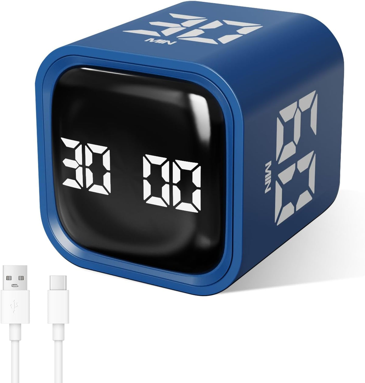 Multi-Function Cube Timer, 5/10/30/60 Min & Custom Count Down, Included Pause & Resume Feature, Silent, Vibrate & Adjustable Sound Alarm for Productivity in Tasks, Study & Kitchen, Purple