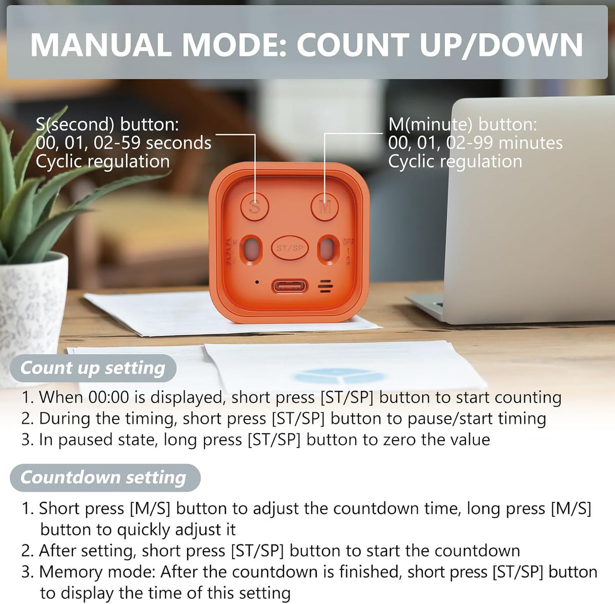 Multi-Function Cube Timer, 5/10/30/60 Min & Custom Count Down, Included Pause & Resume Feature, Silent, Vibrate & Adjustable Sound Alarm for Productivity in Tasks, Study & Kitchen, Purple