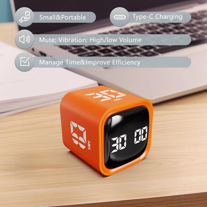 Multi-Function Cube Timer, 5/10/30/60 Min & Custom Count Down, Included Pause & Resume Feature, Silent, Vibrate & Adjustable Sound Alarm for Productivity in Tasks, Study & Kitchen, Purple