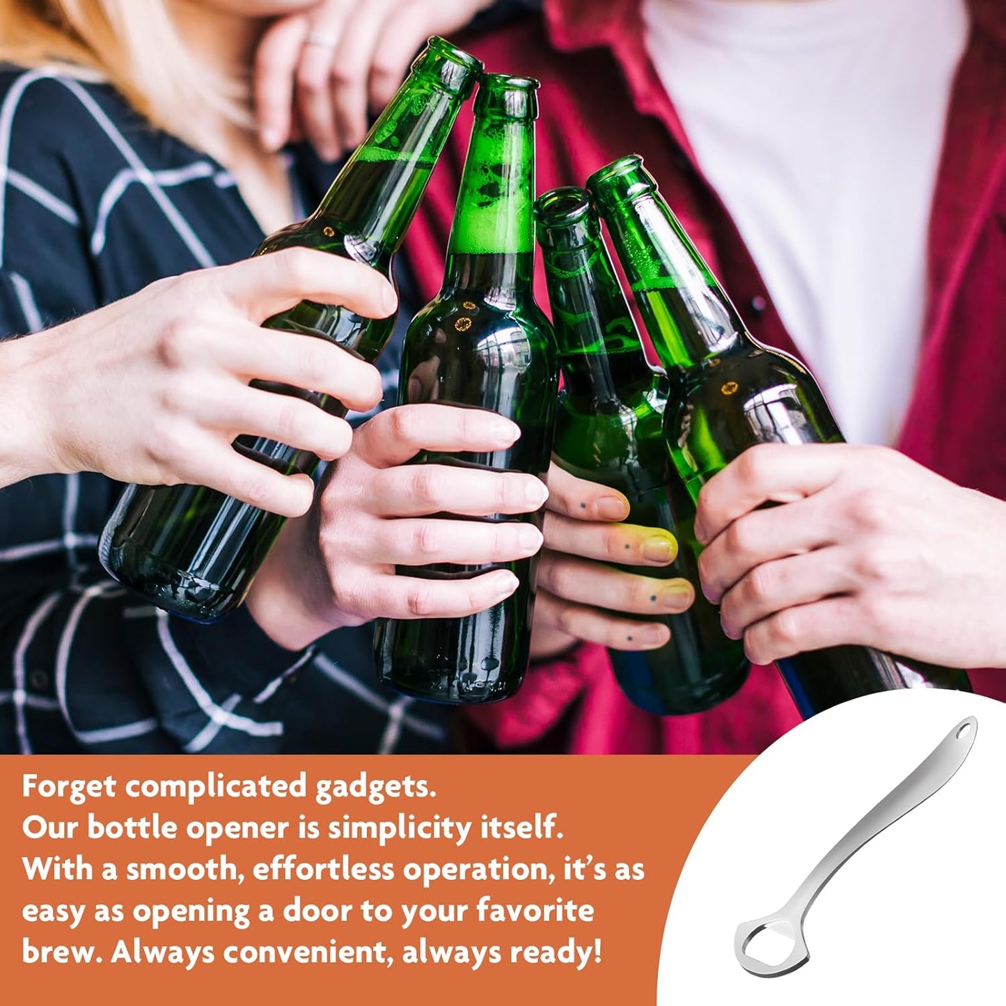 Beer Bottle Opener for Home and Bar Bartender, Easy Pop Cap, Heavy-duty, Zinc Alloy Metal with Smooth Surface, Comfortable Grip, Gift Packaging Included