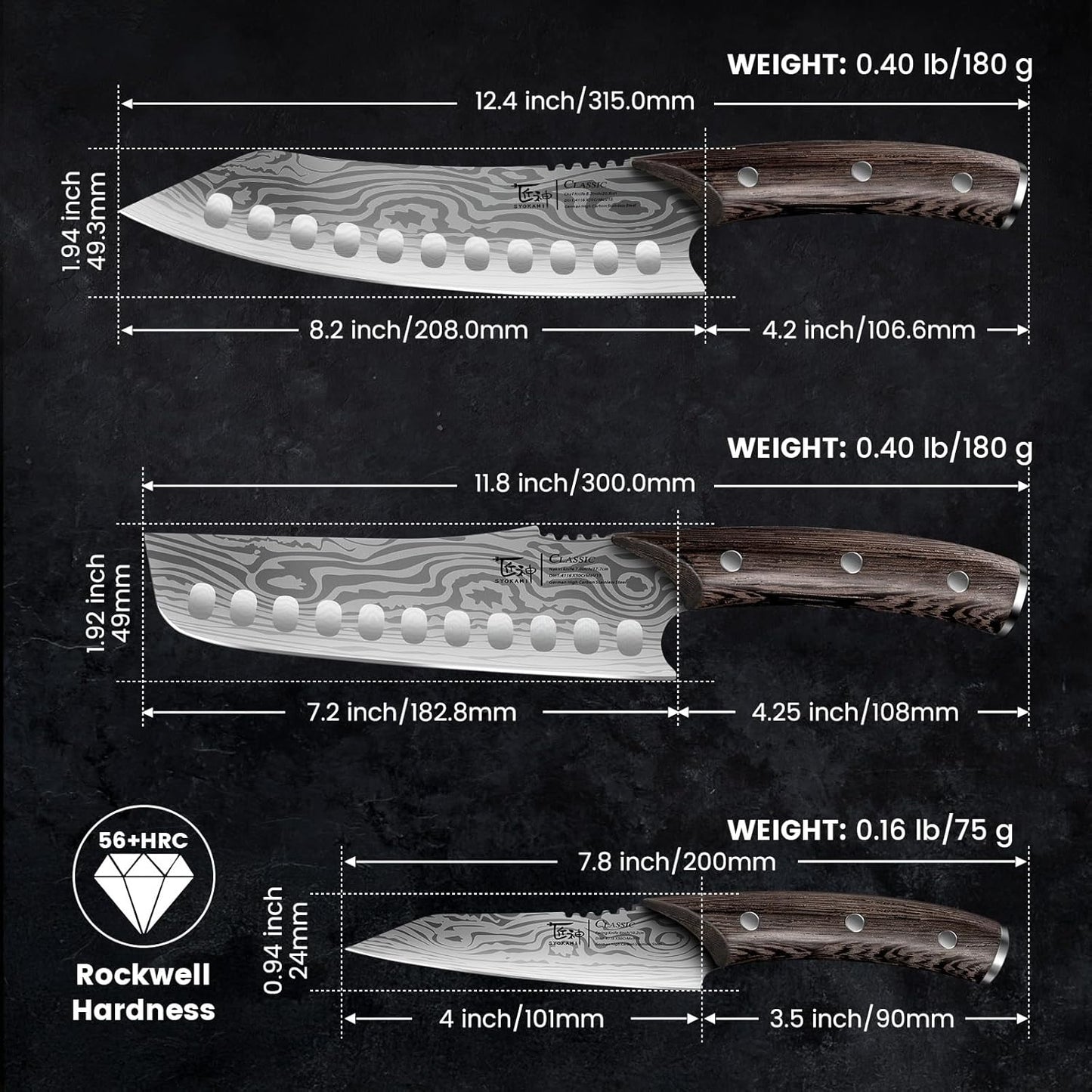 Cleaver Chef Knife with Herb Stripper, 7" Asian Kitchen Knife | 3-in-1 Combined with Chef's Knife, Santoku, Nakiri for Slicing, Chopping, Dicing, Mincing, Housewarming Birthday Cooking Gift
