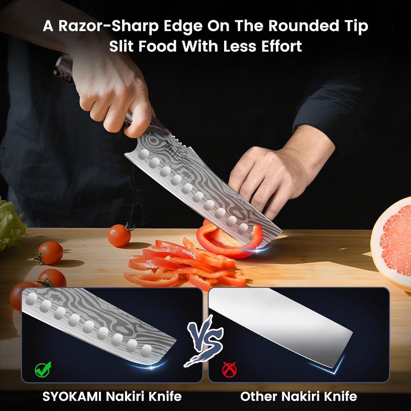 Cleaver Chef Knife with Herb Stripper, 7" Asian Kitchen Knife | 3-in-1 Combined with Chef's Knife, Santoku, Nakiri for Slicing, Chopping, Dicing, Mincing, Housewarming Birthday Cooking Gift