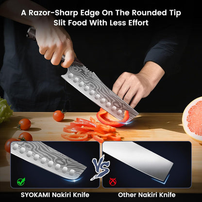 Cleaver Chef Knife with Herb Stripper, 7" Asian Kitchen Knife | 3-in-1 Combined with Chef's Knife, Santoku, Nakiri for Slicing, Chopping, Dicing, Mincing, Housewarming Birthday Cooking Gift