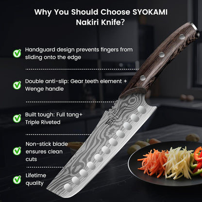 Cleaver Chef Knife with Herb Stripper, 7" Asian Kitchen Knife | 3-in-1 Combined with Chef's Knife, Santoku, Nakiri for Slicing, Chopping, Dicing, Mincing, Housewarming Birthday Cooking Gift