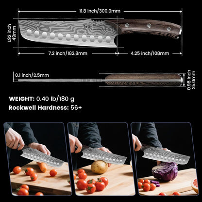 Cleaver Chef Knife with Herb Stripper, 7" Asian Kitchen Knife | 3-in-1 Combined with Chef's Knife, Santoku, Nakiri for Slicing, Chopping, Dicing, Mincing, Housewarming Birthday Cooking Gift